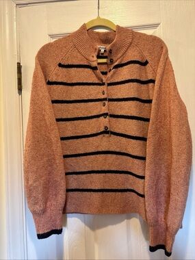 Madewell Pembury Henley Mock Neck Striped Heather Quartz Medium
